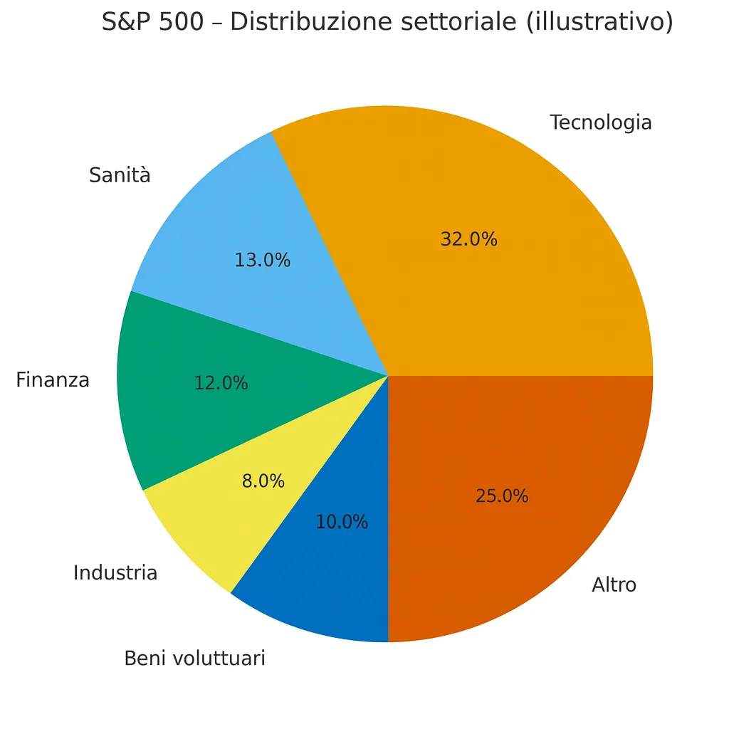 Grafico a torta che mostra la composizione settoriale dell’S&P 500 come parte del confronto S&P 500 UCITS vs Euro Stoxx 50