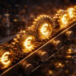 investment income vs work income concept with automated golden gears generating euro symbols