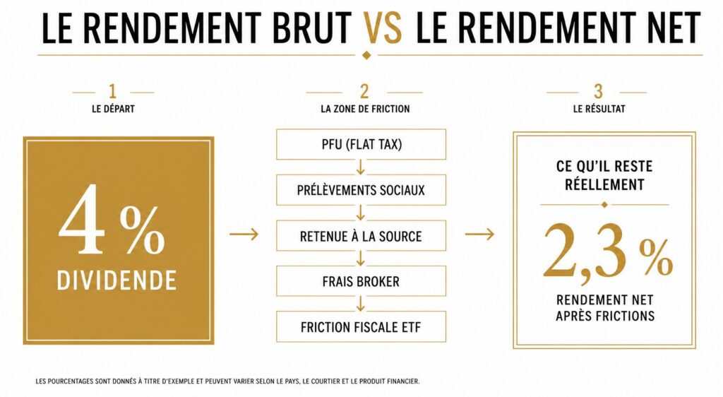 Le rendement brut vs le rendement net après fiscalité française sur dividendes et ETF